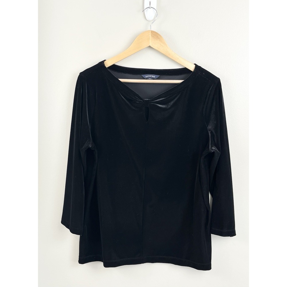 Lands End Women's Lg 14-16 Black Velvet Top Witchy Goth Formal Event 3/4 Sleeve